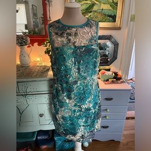 Donna Ricco Lace Dress 8 Aqua White Fully Lined VGUC Dressy Easter Spring Bridal